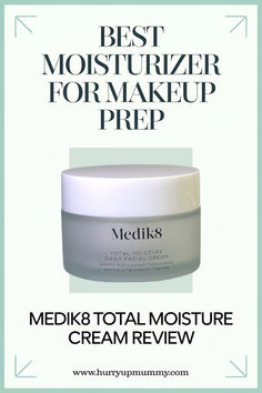 A clean Pinterest design featuring a jar of Medik8 Day Cream in the center, surrounded by a soft mint green and cream color scheme, highlighting its use as a moisturizer for makeup preparation. Makeup Prep, Normal Skin Type, Flawless Makeup Application, Best Moisturizer, Normal Skin, Flawless Makeup