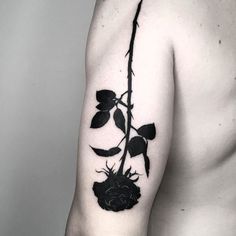 a black rose tattoo on the back of a man's left arm and shoulder