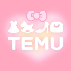 the word temu is written in white on a pink background with an image of two cats