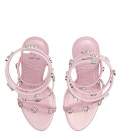 Barbie™ x ALDO The DreamHouse™ Collection Runway Rhinestone Heart Wrap Dress Sandals | Dillard's Pink Designer Heels, Barbie Heels, Barbie Things, Aldo Heels, Barbie Shoes, Strappy Dress, Rhinestone Heart, Dress Sandals, Designer Heels