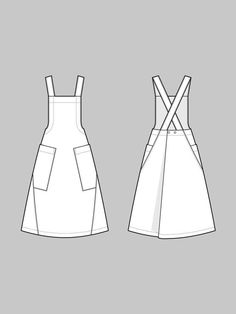 the front and back view of a dress with straps on it, in two different sizes