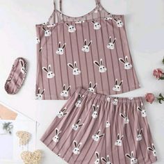 New In Package Pj Outfit, Rabbit Graphic, Cartoon Rabbit, Cute Pajamas, Pajama Set Women, Short Pajama Set, Two Piece Outfit, Latest Fashion Clothes, Pajamas Women