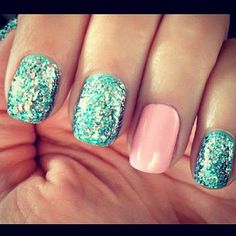 LOVE Unghie Nail Art, Pink Glitter Nails, Mermaid Nails, Nails Polish, Glitter Nail Polish, Ideas Nails, Nails Pink, I Love Nails