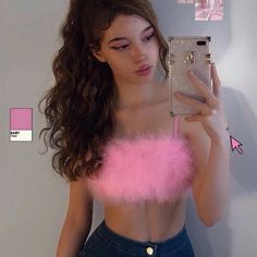 Hot Pink Fur Top, Pink Corset Fur, Feather Crop Top, Club Streetwear, Cute Beach Outfits, Feather Tops, Vintage Tank Top, Colorful Crop Tops, Gothic Clothes