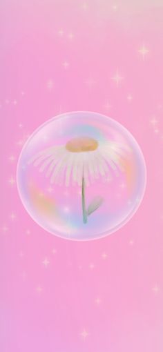 an image of a flower floating in the air on a pink background with white stars