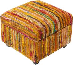 a multicolored ottoman with metal legs