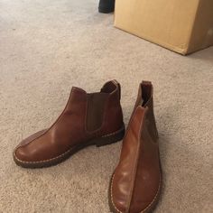 Brown Cole Haan Ankle Booties. Great Condition. Leather. Classic Boots With Cushioned Footbed And Flat Heel, Classic Flat Heel Boots With Cushioned Footbed, Fall Chelsea Boots With Stitched Sole And Plain Toe, Brown Chelsea Boots With Suede Lining, Brown Chelsea Boots With Stitched Sole, Brown Closed Toe Boots With Stitched Sole, Brown Boots With Stitched Sole, Chelsea Boots With Leather Footbed And Medium Width, Slip-on Chelsea Boots With Leather Footbed, Medium Width