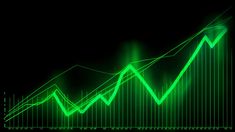 an abstract green line graph on a black background stock photo - 1207982