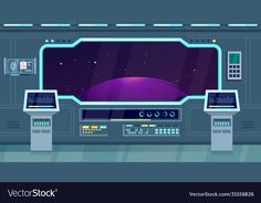 a futuristic space station with three monitors