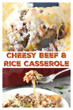 Cheesy Beef and Rice Casserole is one of our favorite family meals! Easy to make and loved by the whole family. #beefandrice #casserole #groundbeefrecipes #beefandricecasserole Cheesy Beef And Rice, Family Meals Easy, Meals Crockpot, Broccoli And Rice, Carrots Broccoli