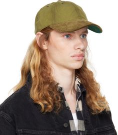 Waxed cotton canvas and corduroy cap in khaki. · Embroidered eyelets at crown · Logo embroidered at face · Curved brim · Leather pin-buckle fastening · Quilted browband · Unlined Supplier color: Explorer olive Green Military Cotton Hat, Green Cotton Military Hat, Brown Cotton Brimmed Baseball Cap, Khaki Visor Baseball Cap For Spring, Khaki Cotton Military Baseball Cap, Military Style Khaki Cotton Baseball Cap, Spring Khaki Cotton Baseball Cap, Khaki Cotton Baseball Cap With Short Brim, Military Style Khaki Baseball Cap With Curved Brim