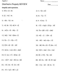 worksheet showing the properties of complex expressions