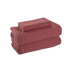 two red towels stacked on top of each other in front of a white background,