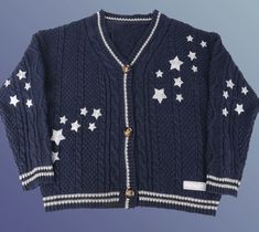 a blue sweater with white stars on it