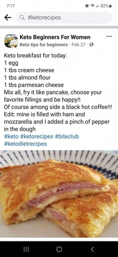 a plate with some food on it and an instagram post about keto beginners for women