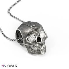 This skull necklace is a unique and edgy piece for yourself, or the perfect gift for a friend or loved one. It features an oxidized finish in silver or a brushed finish in gold, and two 4mm round gemstones of your choice for the eyes. Personalize by engraving a name, significant date, or meaningful message. Create yours in sterling silver or yellow gold with a choice of chain. Skull-shaped Engraved Stainless Steel Necklace, Skull Shaped Engraved Stainless Steel Necklace, Engraved Skull Necklace In Stainless Steel, Engraved Sterling Silver Skull Jewelry, Skull Shaped Oxidized Jewelry As Gift, Oxidized Finish Skull Jewelry For Gifts, Skull Shaped Stainless Steel Jewelry For Gifts, Meaningful Messages, Gift For A Friend