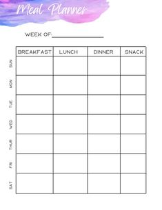 a meal planner with watercolor background