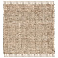 a beige rug with fringes on the top and bottom, against a white background