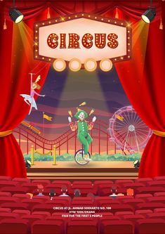 the circus poster is shown with an image of a man on a bike in front of a