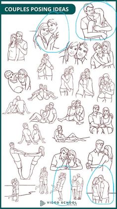 a poster with some drawings on it that says couples posing ideas, and an image of