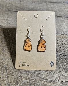 Mini wooden Capybara earring set with sterling silver hardware Hypoallergenic Brown Sterling Silver Earrings, Everyday Brown Sterling Silver Jewelry, Shrinky Dink Earrings, Paw Print Ornament, Australian Animals, Animal Earrings, Wood Gifts, Wood Ornaments, Silver Hardware