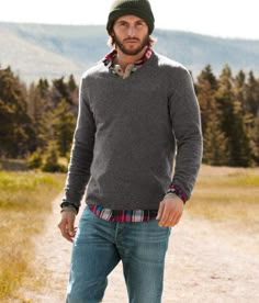 Sweater with plaid collared shirt. Can be casual or dress it up with slacks and a solid shirt. Mode Casual, Sharp Dressed Man, Mens Style, Well Dressed Men, Fashion Over 40, Sweater Weather, Mens Fashion Casual