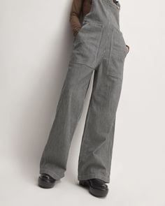 The Gardener Overall Utility Overalls With Patch Pockets For Fall, Utility Cargo Overalls, Everlane Cotton Bottoms With Pockets, High Waist Relaxed Fit Overalls For Workwear, Cotton Utility Overalls, Utility Cotton Overalls Pants, Everlane Wide-leg Cotton Bottoms, Everlane Wide Leg Cotton Bottoms, Fall Workwear Overalls With Straight Leg