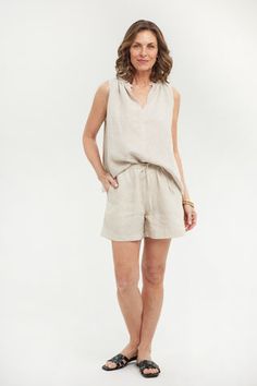 Betsy Shorts Neutral Linen Shorts With Pockets, Neutral Linen Shorts For Summer, Neutral Linen Shorts For Spring, Linen Drawstring Shorts For Vacation, Summer Neutral Linen Shorts, Spring Neutral Linen Shorts, Beige Linen Loungewear Shorts, Linen Bermuda Shorts For Loungewear, Bermuda Linen Shorts For Loungewear