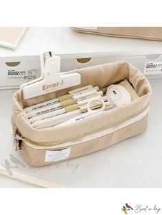 Bird in Bag - Foldable Pencil Case with Kawaii Design, Large Capacity, Perfect for Students, School, and Office Use. Brown Pencil Case, Big Pencil Cases, Pouch For School, School Pouch, Korean Stationery, Pencil Case Stationery, Pen Pouch, Pouch Organizer, Pencil Boxes