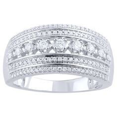 a white gold ring set with round cut diamonds