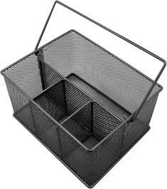 a black wire basket with three compartments