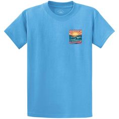 The Joe's Surf Shop Tame the Wave Surf Shirt is one of our most retro tees. This design features an old summer scene of seagulls soaring through the painted orange sky. The vibrant sun is overlooking a perfect wave to cap off a warm summer day. The finishing touch to this logo is the vintage Tame the Wave font. Tame The Wave is the theme of Joe's Surf Shop, whether you are out saltwater fishing or shredding a shore break wave. Classic Heavyweight 6.1-ounce 100% Cotton T-Shirt Printed in the USA Orange Summer Shirt With Screen Print, Blue Summer Shirt With Front Print, Blue Shirt With Front Print For Summer, Blue T-shirt For Summer Adventures In Spring, Blue Graphic Print Tops For Summer Adventures, Blue Cotton Tops For Summer Adventures, Blue Crew Neck T-shirt For Summer Adventures, Blue Relaxed Fit T-shirt For Summer Adventures, Old Summer