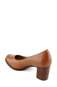 This perfectly polished go-to pump is handcrafted with a stacked block heel and generously cushioned footbed for effortless daylong comfort. 2 1/2" heel Cushioned footbed with arch support and gel heel insert Leather upper and lining/rubber sole Made in Brazil Women's Shoes Brown Leather Slingback Pumps With 4-inch Heel, Luxury Brown Slingback Pumps With 4-inch Heel, Brazil Women, Made In Brazil, Arch Support, Women's Pumps, Cognac, Women's Shoes, Block Heels