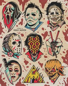 an image of horror movie stickers on a wall