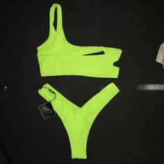 Still Has Liner On The Bikini Bottoms Brand New With Tags Spring Pool Swimwear In Neon Yellow, Neon Yellow Swimwear For Summer Party, Neon Yellow Party Swimwear For Summer, Summer Party Neon Yellow Swimwear, Trendy Neon Yellow Swimwear For Beach, Trendy Neon Yellow Swimwear For Spring, Trendy Neon Yellow Swimwear, Neon Bikinis, Work Outfits