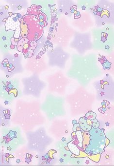 an image of a wallpaper with teddy bears and stars on it in pastel colors