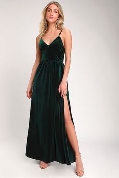 Bridesmaid Dress- Final Song Dark Green Velvet Maxi Dress Dark Green Velvet, Green Formal Dresses, Dark Green Dress, Maxi Outfits, Green Velvet Dress, Outfits Dress, Winter Dress Outfits