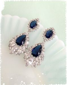 1920s Art Deco Gtasby Bridal Blue Crystal by WhitePeonybyKC Gatsby Earrings, Handmade Wedding Jewellery, Sapphire Eternity Ring, Crystal Chandelier Earrings, 1930s Art, White Gold Sapphire, Blue Stone Ring, 1920s Art, 1920s Art Deco