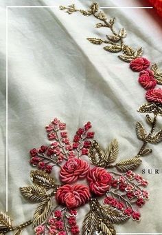 Beautiful Hand Embroidery Designs, Gold Work Embroidery Pattern Beautiful, Resham Work Embroidery Blouses, Resham Work Embroidery Designs, New Embroidery Designs Suits, Zardozi Embroidery Designs Pattern, Zari Work Embroidery Design, Zardozi Embroidery Designs