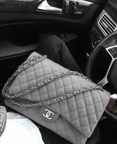 White Chanel Bag Aesthetic, Gray Chanel Bag, Chanel Bag Collection Aesthetic, Chanel Shopping Bag Aesthetic, Chanel Bag Outfit, An Organized Home, Gray Handbags, Organized Home