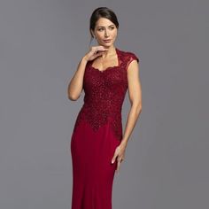 This Is An Elegant Formal Evening Dress With Sheer Back And Queen Anne Neckline. It Has A Fitted Silhouette That Emphasize Yor Curves. The Dress Has A Sheer Back Embroidered With Sparkling Rhinestones For Creating The Elegant Look. Length: Long Color: Burgundy Neckline: Queen Anne Neck Silhouette: Sheath Back: Sheer Embellishments: Lace, Rhinestones Occasion: Romantic Date/Evening/Dinner, Wedding/Bridesmaid, Graduation, Fashion Show, Visiting Theater/Museum/Restaurant, Banquet, Photo Shoot, Conc Fitted V-neck Dress For Mother Of The Bride, Red Short Sleeve Evening Dress For Gala, Red Short Sleeve Evening Dress For Formal Occasions, Elegant Red Evening Dress With Short Sleeves, Red Elegant Short Sleeve Evening Dress, Red Fitted Short Sleeve Evening Dress, Elegant Red Fitted Mother Of The Bride Dress, Burgundy Short Sleeve Formal Dress, Queen Anne Neckline Dress