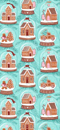 a christmas scene with snow globes and houses