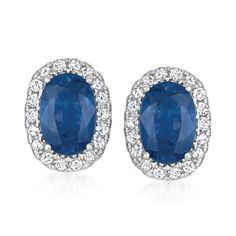 LeVian - Le Vian 1.00ct t. w. Blueberry Sapphire Earrings, .13ct t. w. Vanilla Diamonds in 14kt Vanilla Gold. With a rich history dating back to the 15th century, Le Vian jewelry is well known for its decadent designs and innovative use of color. This timeless pair of earrings present 1.00 ct. t. w. oval sapphires haloed by .13 ct. t. w. round brilliant-cut diamonds. Finely crafted in polished 14kt white gold. Post/clutch, Le Vian diamond and sapphire earrings. Diamond birthstones are the perfec Classic Sapphire Jewelry With Pave Setting, Sapphire Earrings With Pave Setting In Fine Jewelry Style, Sapphire Earrings With Pave Setting, Classic Blue Diamond Earrings Brilliant Cut, Classic Blue Brilliant Cut Diamond Earrings, Classic Blue Diamond Earrings With Brilliant Cut, Blue Classic Diamond Earrings With Brilliant Cut, Blue Pave Set Earrings For Formal Occasions, Formal Blue Pave Set Earrings