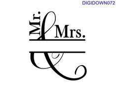 the initials for mr and mrs are shown in black on a white background with blue lettering