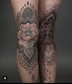 the legs are decorated with tattoos and designs