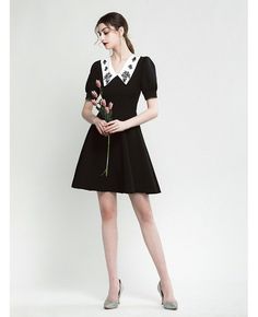 Shop A Line Short Sleeve Black Party Dress With Embroidery Collar Neck online. All instock with free shipping. Pro since 2009. Fitted Mini Dress With Lace Collar And Short Sleeve, Black Party Dress With Doll Collar, Fitted Black Mini Dress With Doll Collar, Black Fitted Mini Dress With Doll Collar, Elegant Black Mini Dress With Doll Collar, Black Spring Dress With Lace Collar, Black Dress With Lace Collar For Spring, Black Short Sleeve A-line Dress For Summer, Spring Mini Dress With Lace Collar And Short Sleeves