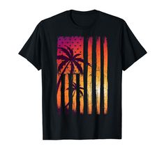 PRICES MAY VARY. This beautiful American Flag Summer retro design shows a scene at the coast with palm trees, sunshine, sunset and the sea is perfect for your next summer holidays. Summer tanks For men, husband, boy, summer tanks for women, wife, girlfriend, fiance, girl summer vacation, tropical beach wear, sun time, family trip, summer break, summer holiday.Great gift idea for husband, wife, mom, dad, son, daughter, brother, sister, grandma, grandpa, friends or family for Wedding, Birthday, me Sunset Palm Trees, Beach T Shirt, Tee Tree, Beach T Shirts, Summer Sunset, Retro Design, Palm Tree, Branded T Shirts, Palm Trees