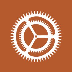 an orange background with white gears on it