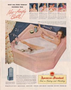 an advertisement for american standard bath tubs featuring a woman in the jacuzzi