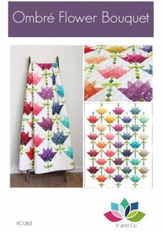 an image of a quilted table runner with flowers on it and the words ombre flower bouquet